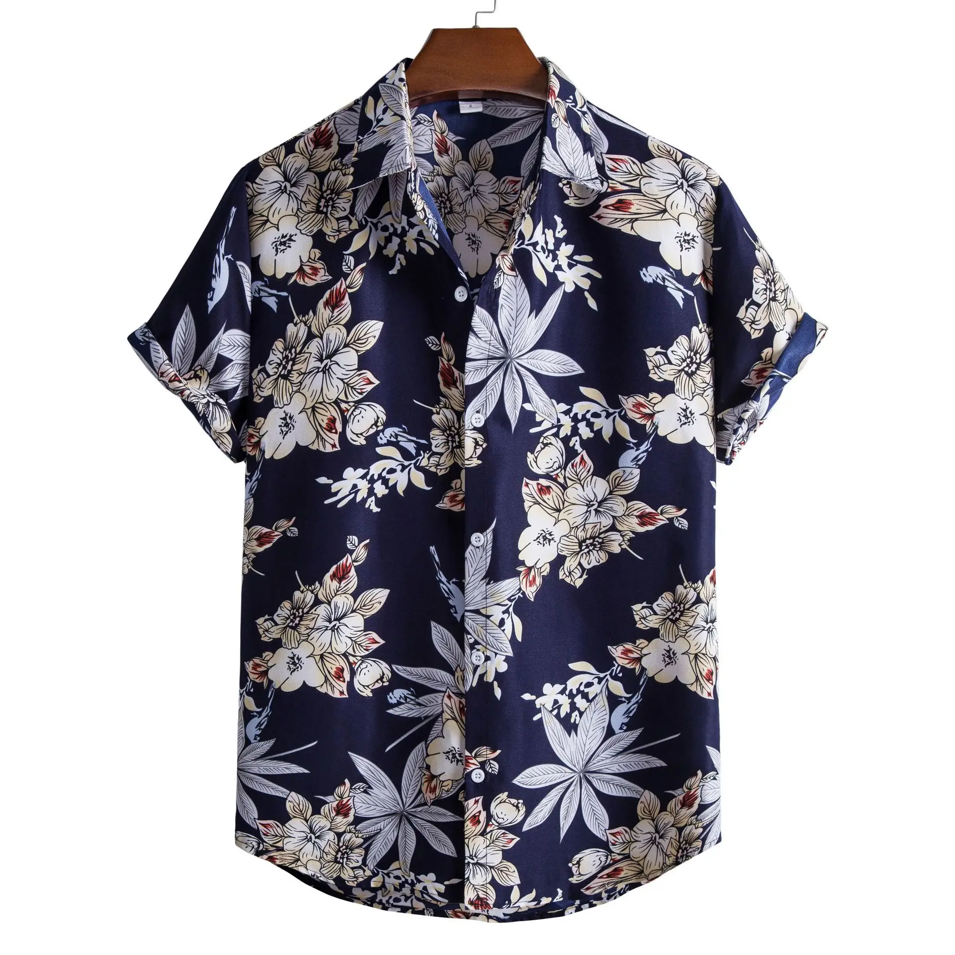 Men's Printed Floral Short Sleeve Shirt White Black - Image 22