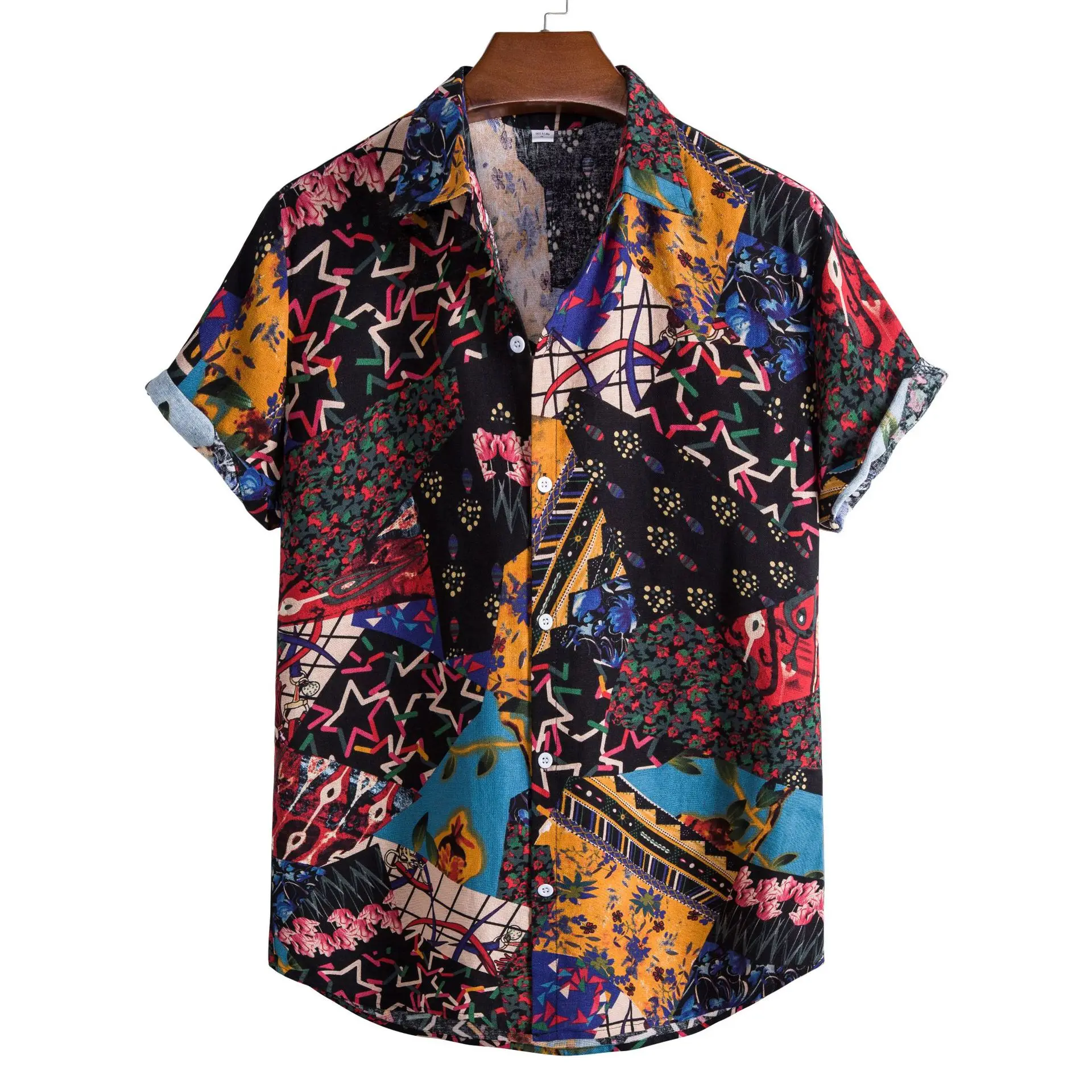 Men's Printed Floral Short Sleeve Shirt White Black - Image 4
