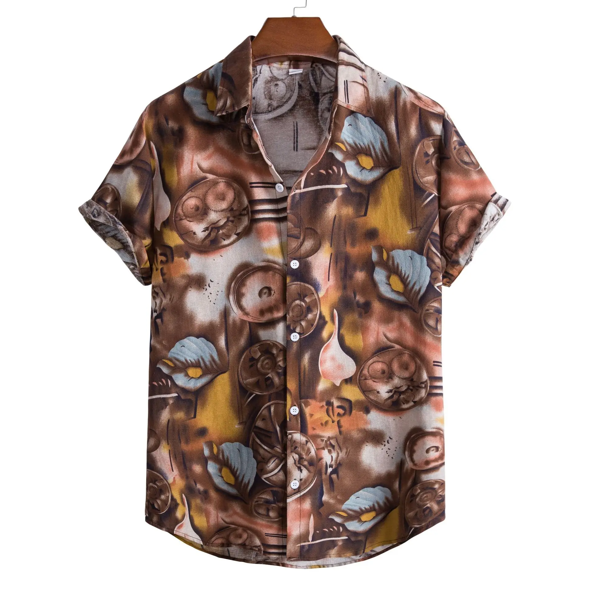 Men's Printed Floral Short Sleeve Shirt White Black - Image 5