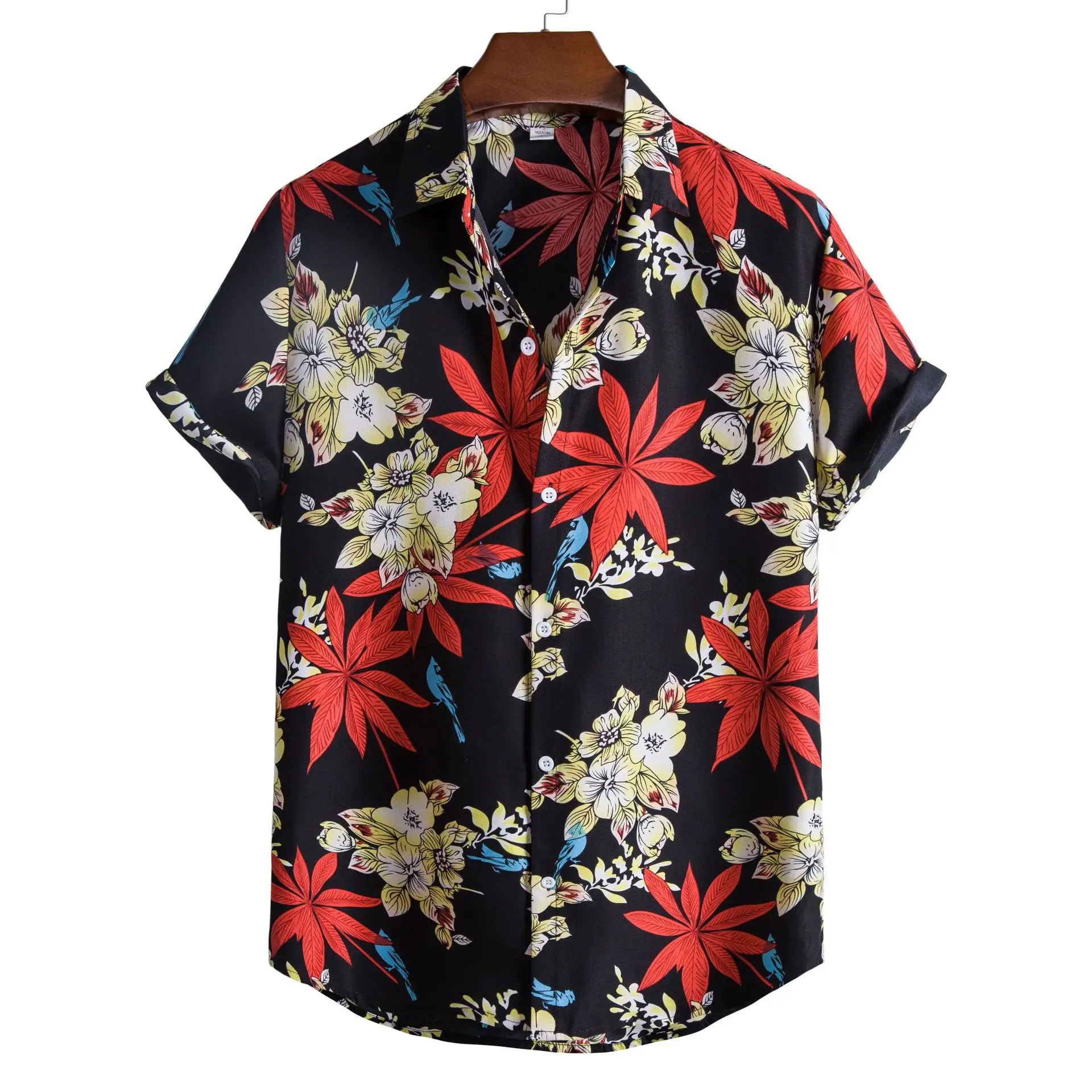 Men's Printed Floral Short Sleeve Shirt White Black - Image 8
