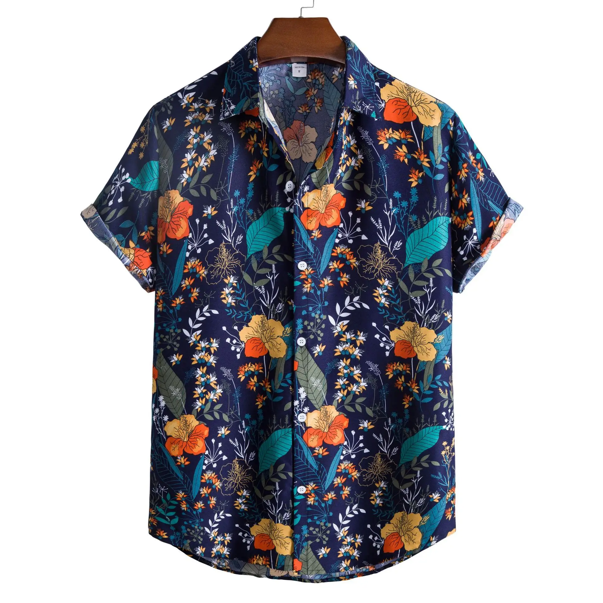 Men's Printed Floral Short Sleeve Shirt White Black - Image 9
