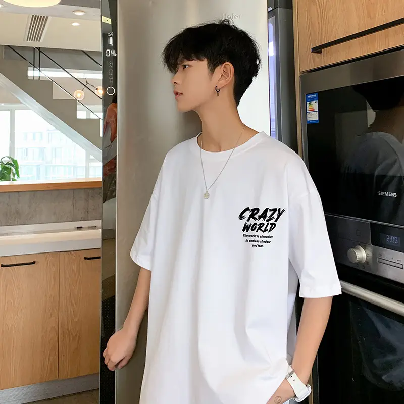 Men White Cotton T-Shirt Crazy World Black Tie Print - Image 7