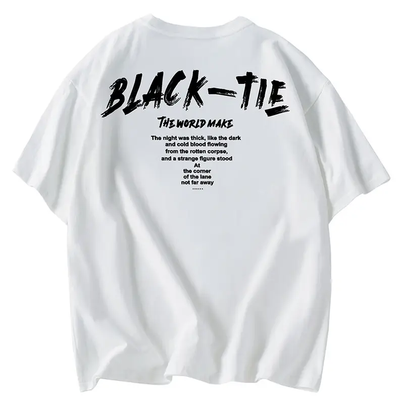 Men White Cotton T-Shirt Crazy World Black Tie Print - Image 9