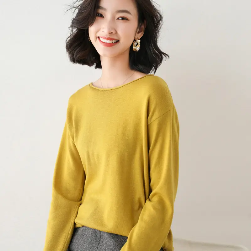 Women's Blue Knitted Round Neck Sweater Loose Fit - Image 11