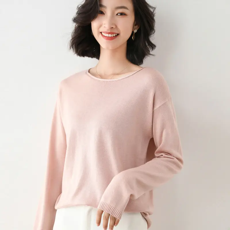 Women's Blue Knitted Round Neck Sweater Loose Fit - Image 2