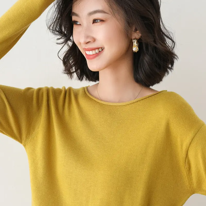 Women's Blue Knitted Round Neck Sweater Loose Fit - Image 6