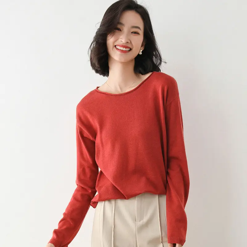 Women's Blue Knitted Round Neck Sweater Loose Fit - Image 8