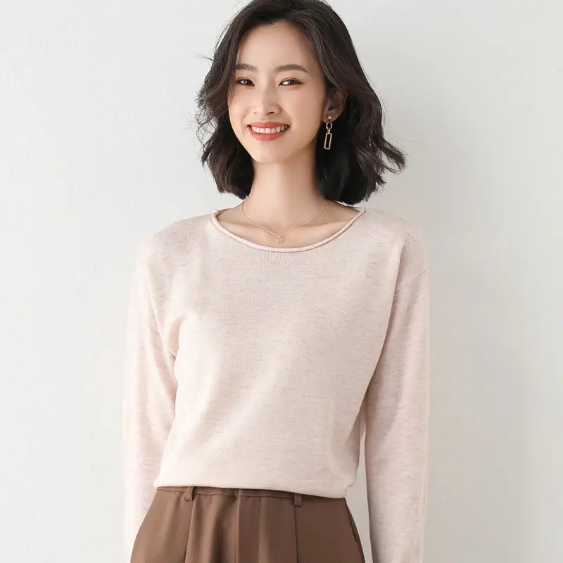 Women's Blue Knitted Round Neck Sweater Loose Fit - Image 9