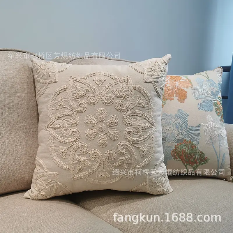 American Flower Embroidered Pillow Cushion Sofa Decor
