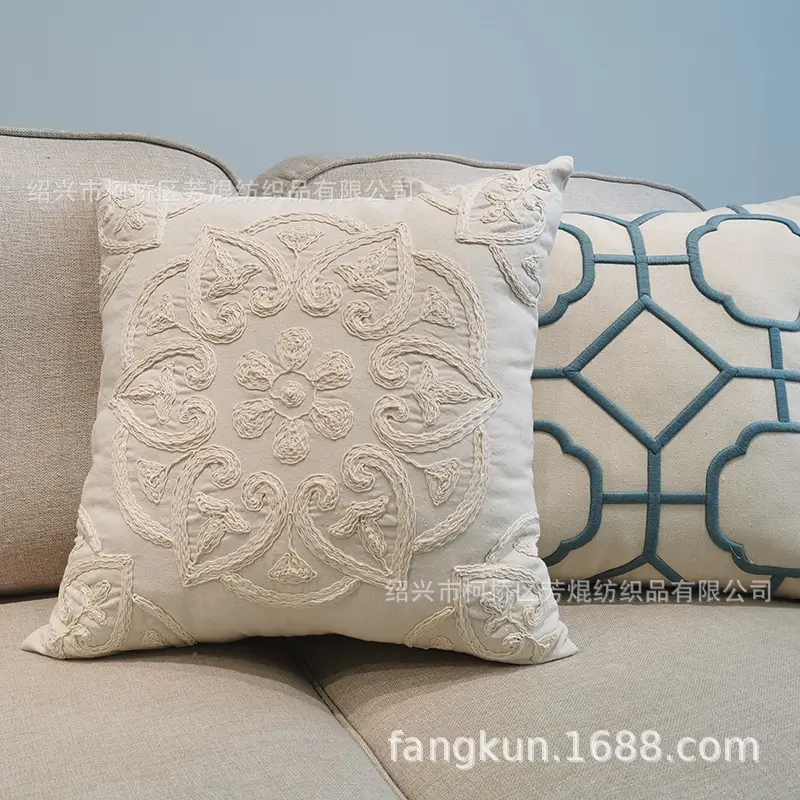 American Flower Embroidered Pillow Cushion Sofa Decor