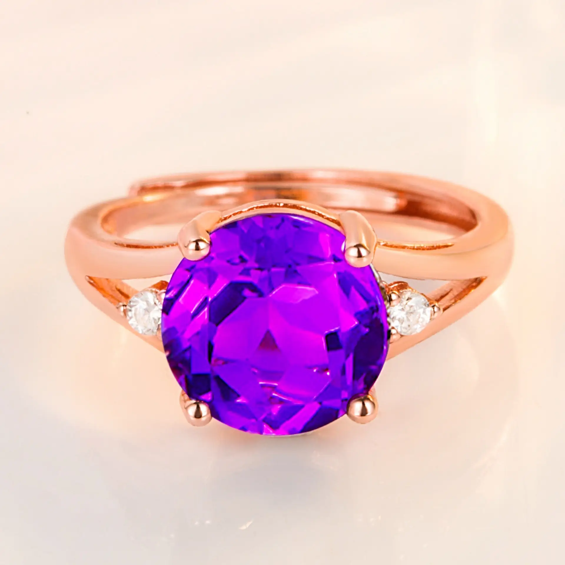 Violet Round Diamond Amethyst Ring Plated 18K Rose Gold - Image 3