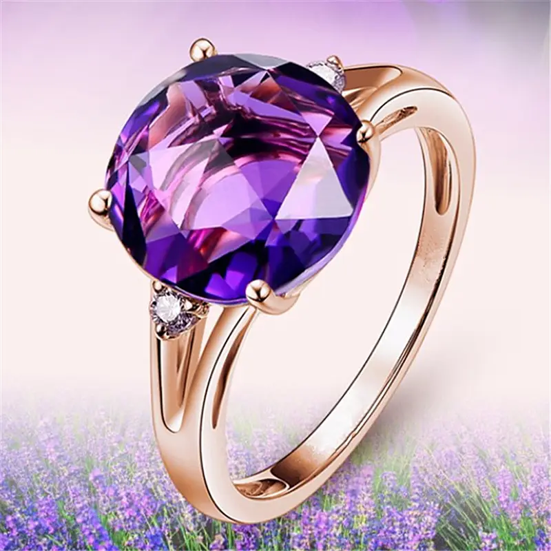Violet Round Diamond Amethyst Ring Plated 18K Rose Gold - Image 5