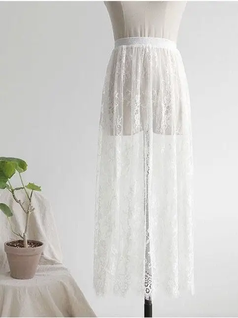 Pink Mesh Pleated Skirt Mid Length High Waist - Image 10