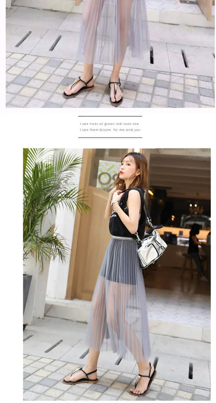 Pink Mesh Pleated Skirt Mid Length High Waist — feature 14