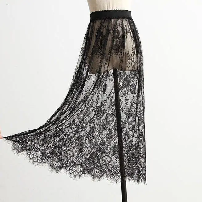 Pink Mesh Pleated Skirt Mid Length High Waist — feature 2