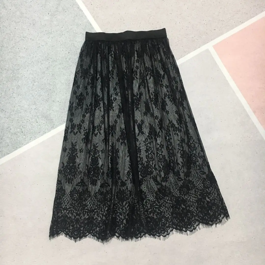 Pink Mesh Pleated Skirt Mid Length High Waist — feature 7