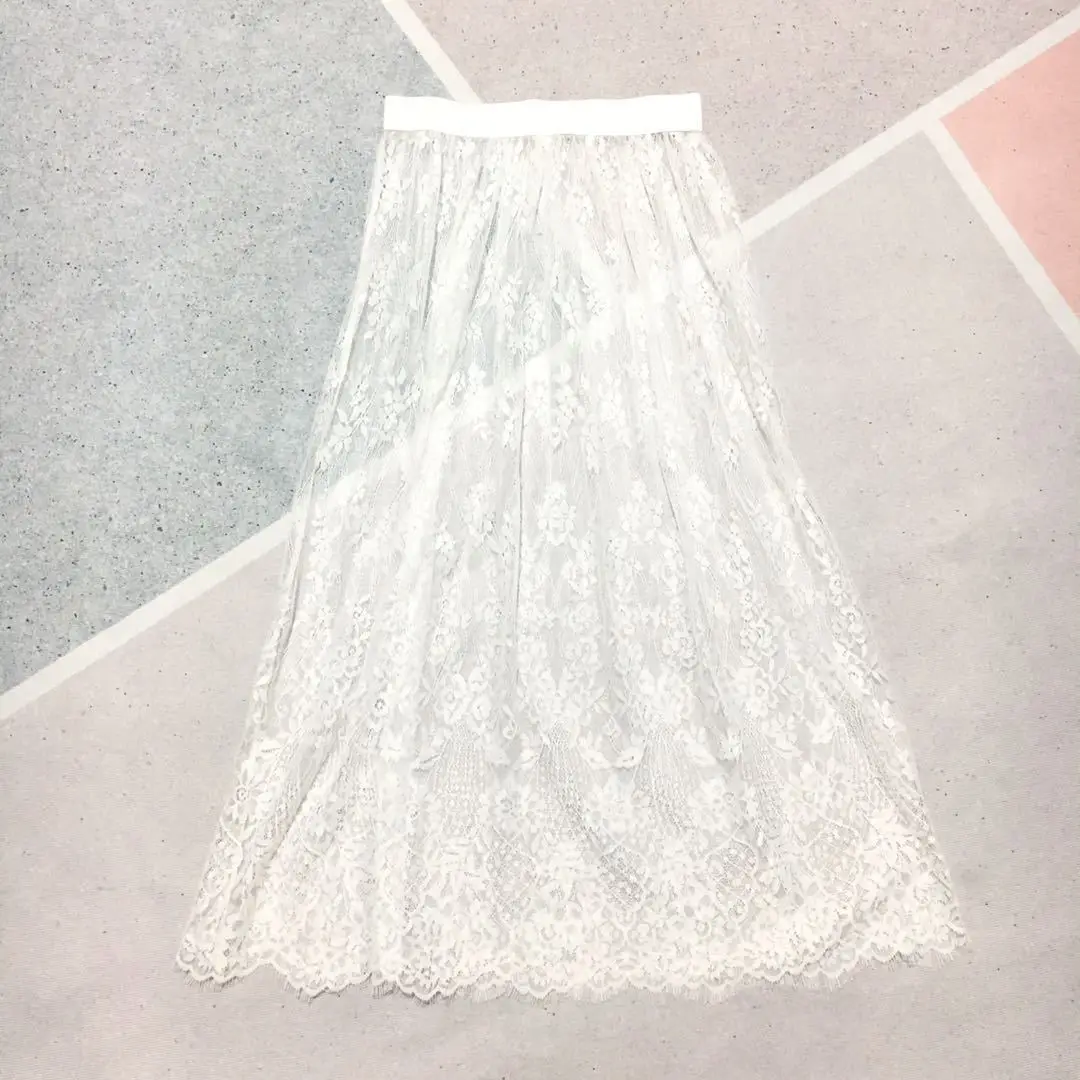 Pink Mesh Pleated Skirt Mid Length High Waist — feature 8