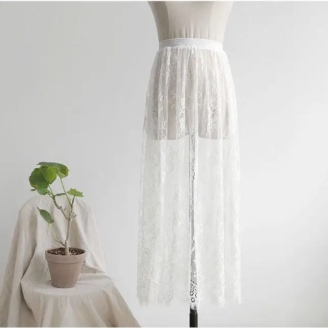 Pink Mesh Pleated Skirt Mid Length High Waist - Image 2