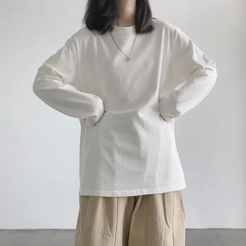 White Korean Style Long Sleeve T-Shirt for Women