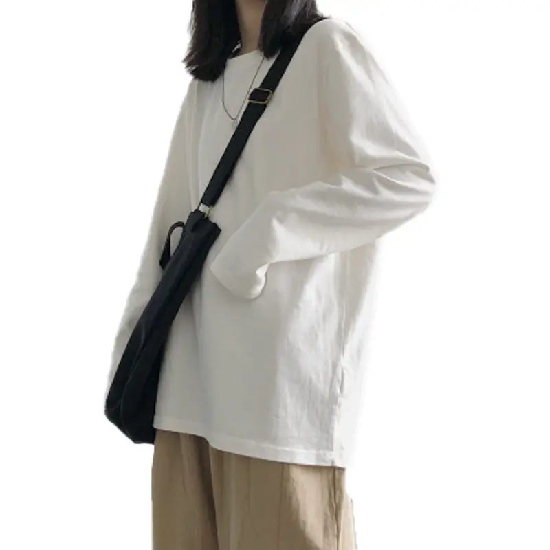 White Korean Style Long Sleeve T-Shirt for Women