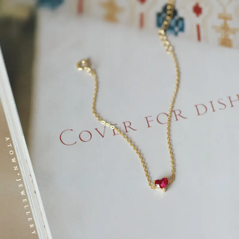 Red Heart Gemstone Bracelet for Women 14K Gold - Image 3