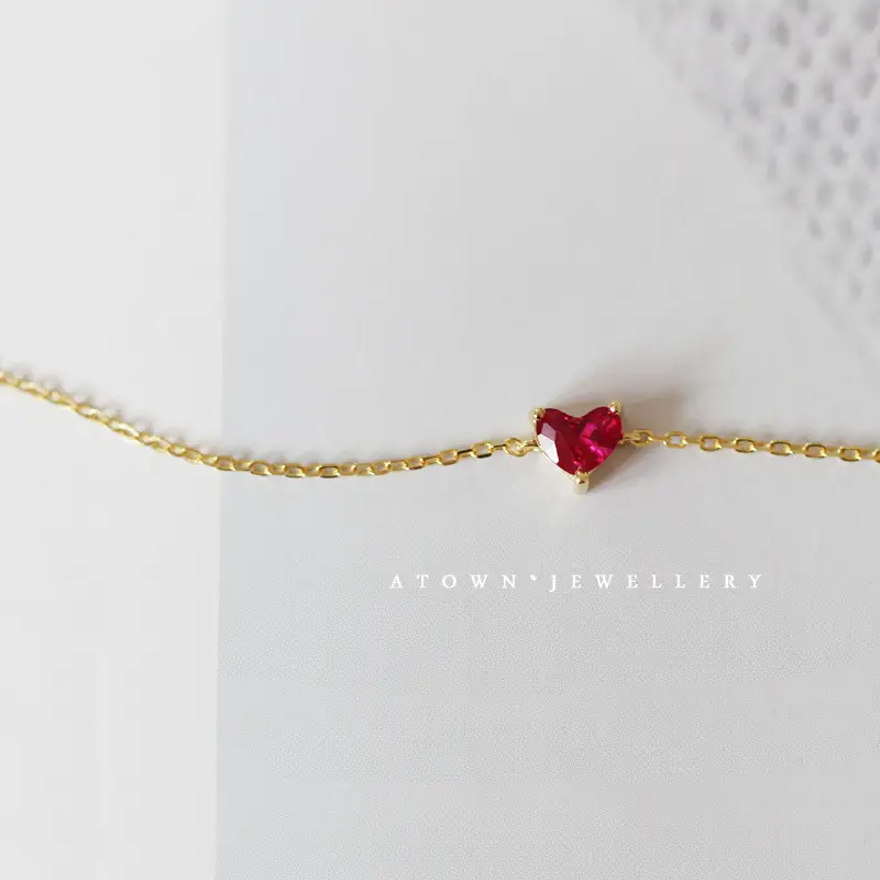 Red Heart Gemstone Bracelet for Women 14K Gold — feature 2
