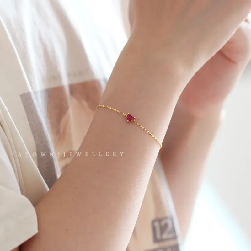 Red Heart Gemstone Bracelet for Women 14K Gold — feature 3