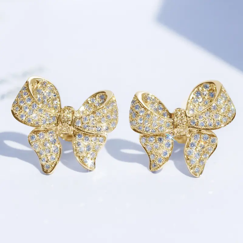 Golden Bow Micro-Encrusted Zircon Commuter Earrings for Women - Image 3
