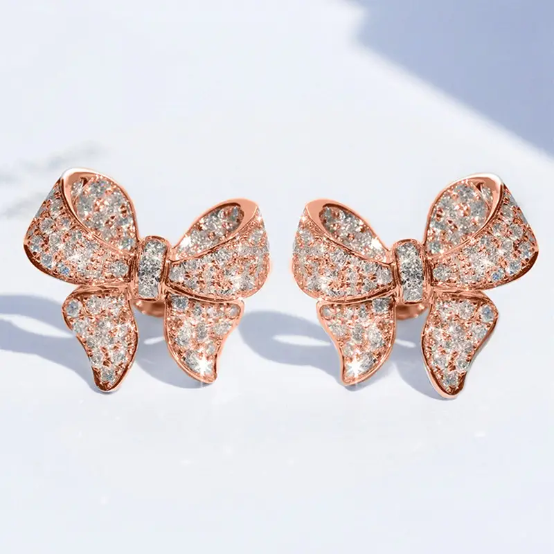 Golden Bow Micro-Encrusted Zircon Commuter Earrings for Women - Image 5