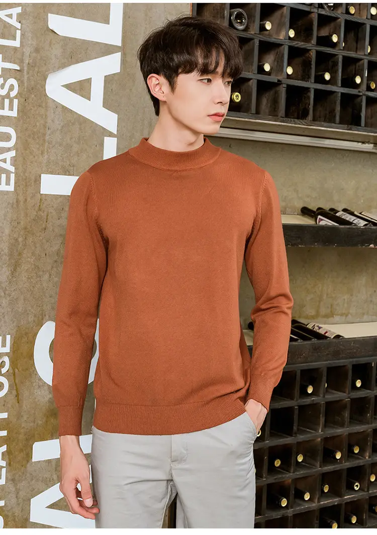 Men's Navy Blue Half Turtleneck Sweater Plus Size - Image 11