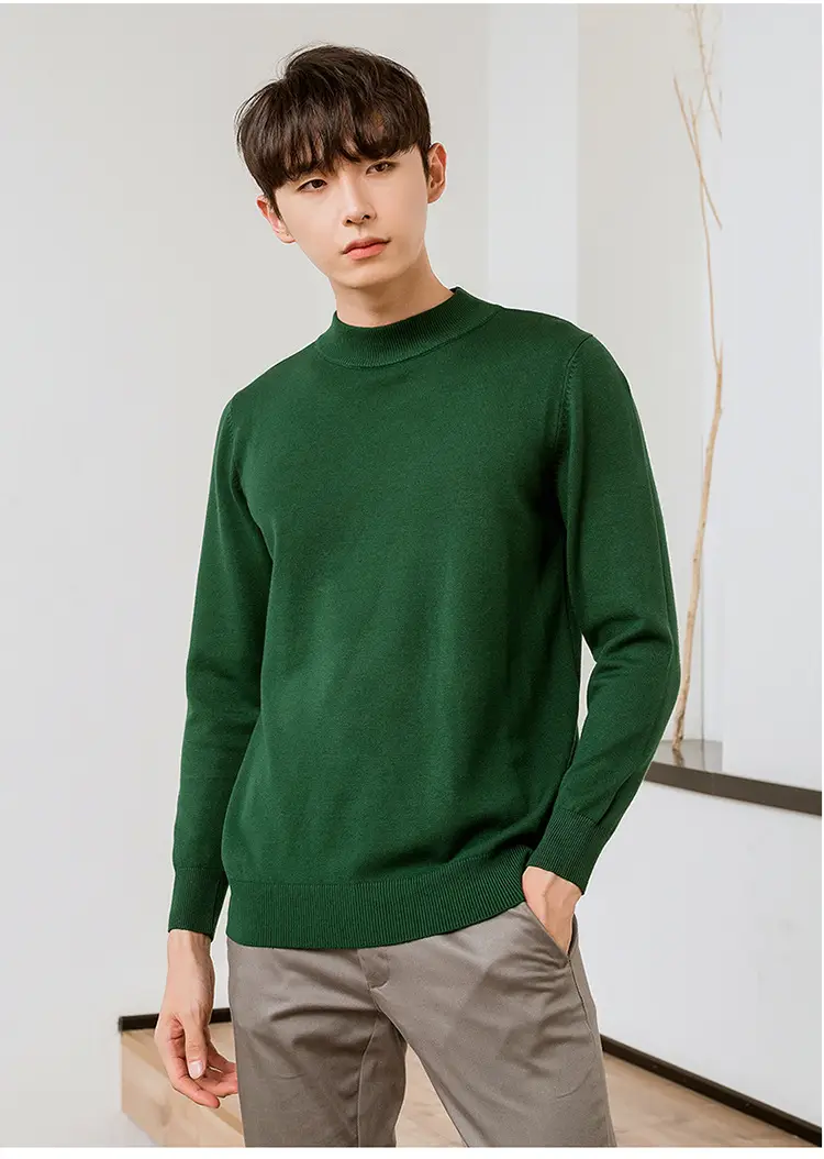 Men's Navy Blue Half Turtleneck Sweater Plus Size - Image 12