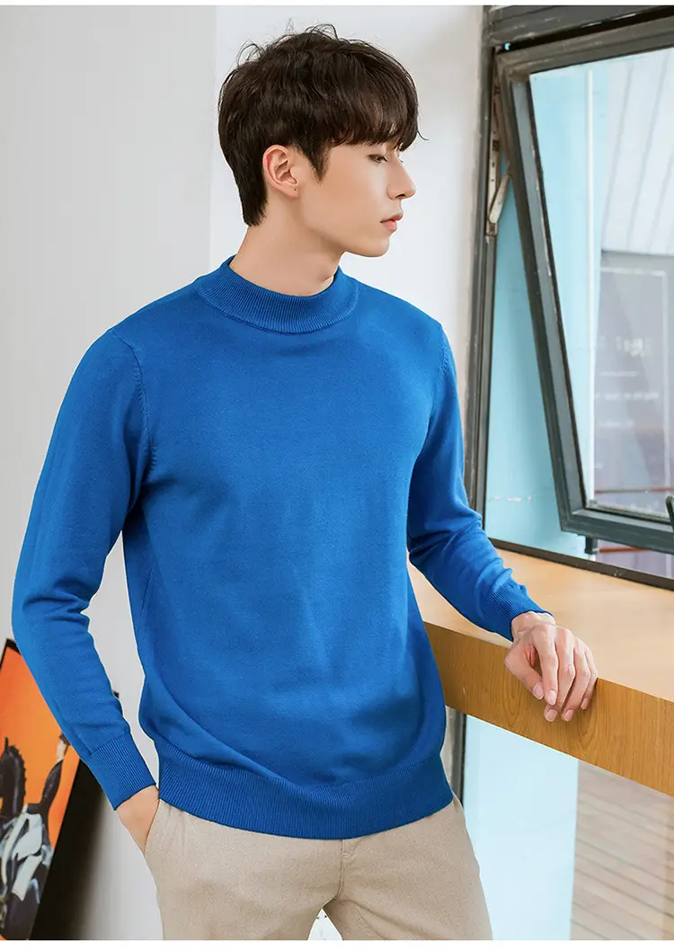 Men's Navy Blue Half Turtleneck Sweater Plus Size - Image 13