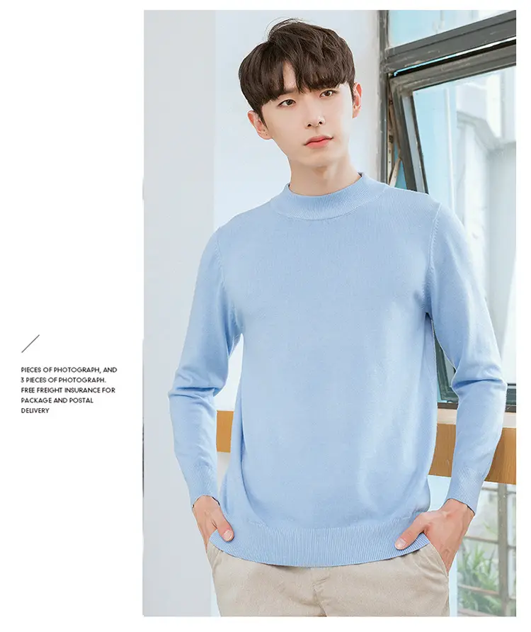 Men's Navy Blue Half Turtleneck Sweater Plus Size - Image 5