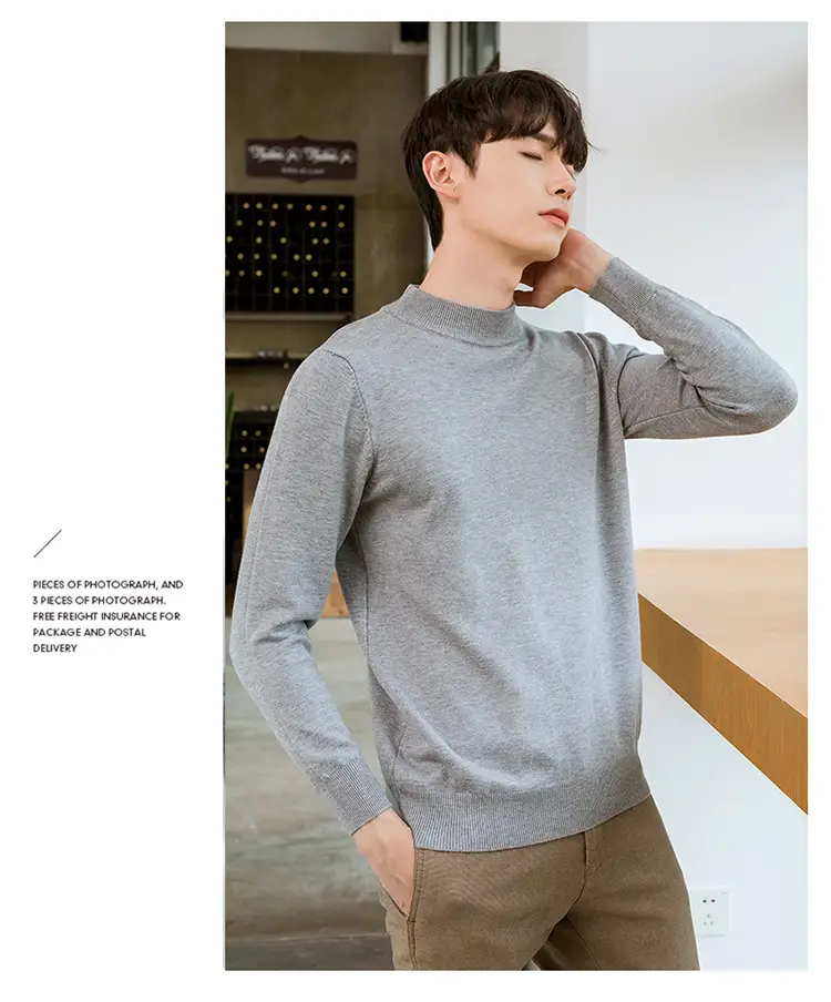 Men's Navy Blue Half Turtleneck Sweater Plus Size - Image 7
