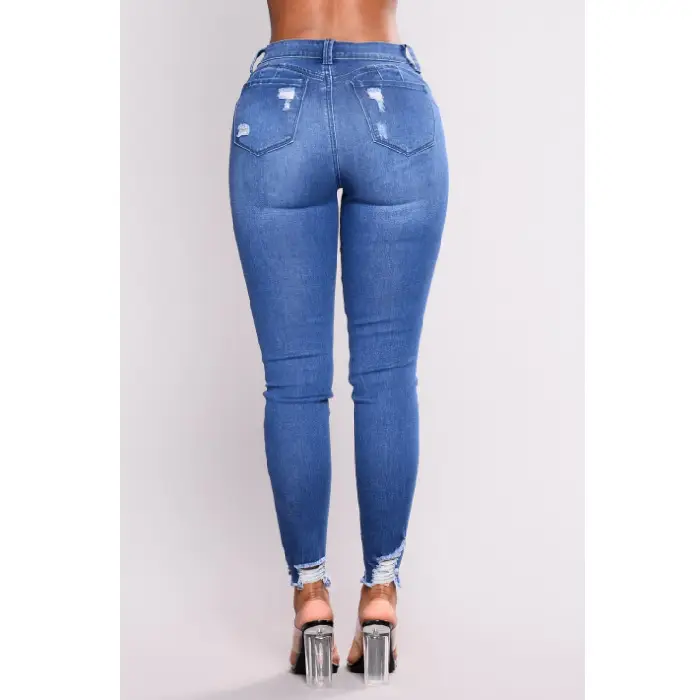 Women Stretch Ripped High Waist Jeans Blue - Image 3