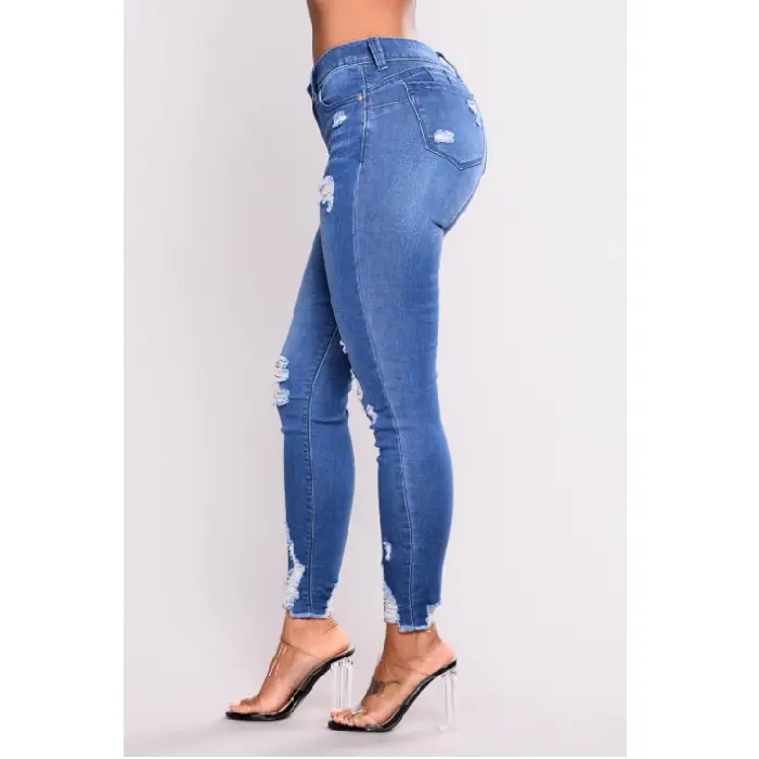 Women Stretch Ripped High Waist Jeans Blue - Image 4