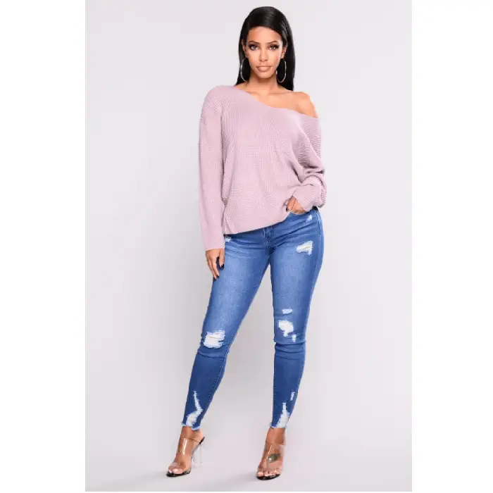 Women Stretch Ripped High Waist Jeans Blue - Image 5