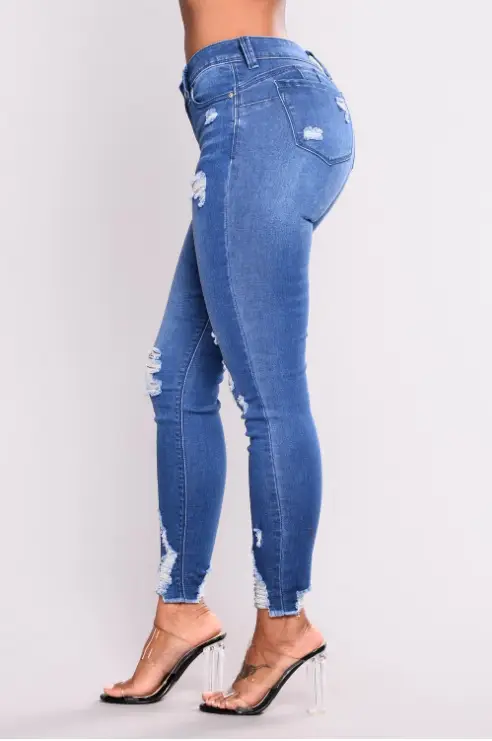 Women Stretch Ripped High Waist Jeans Blue — feature 2