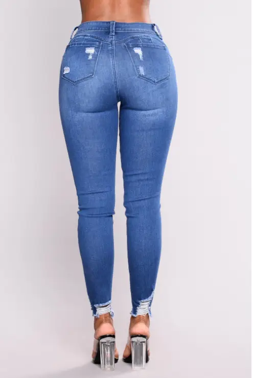 Women Stretch Ripped High Waist Jeans Blue — feature 4