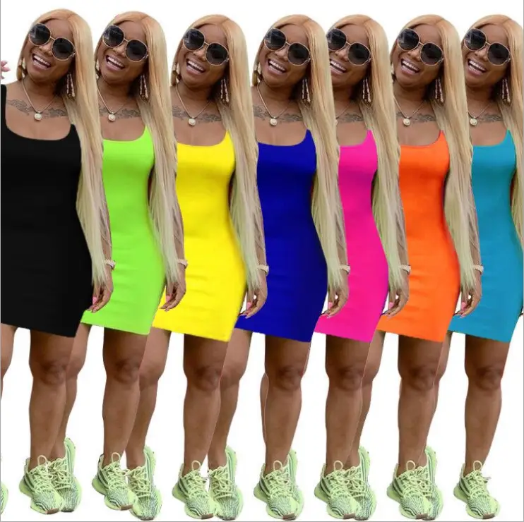 Women's Blue Solid Sling Dress Summer Casual Wear — feature 2