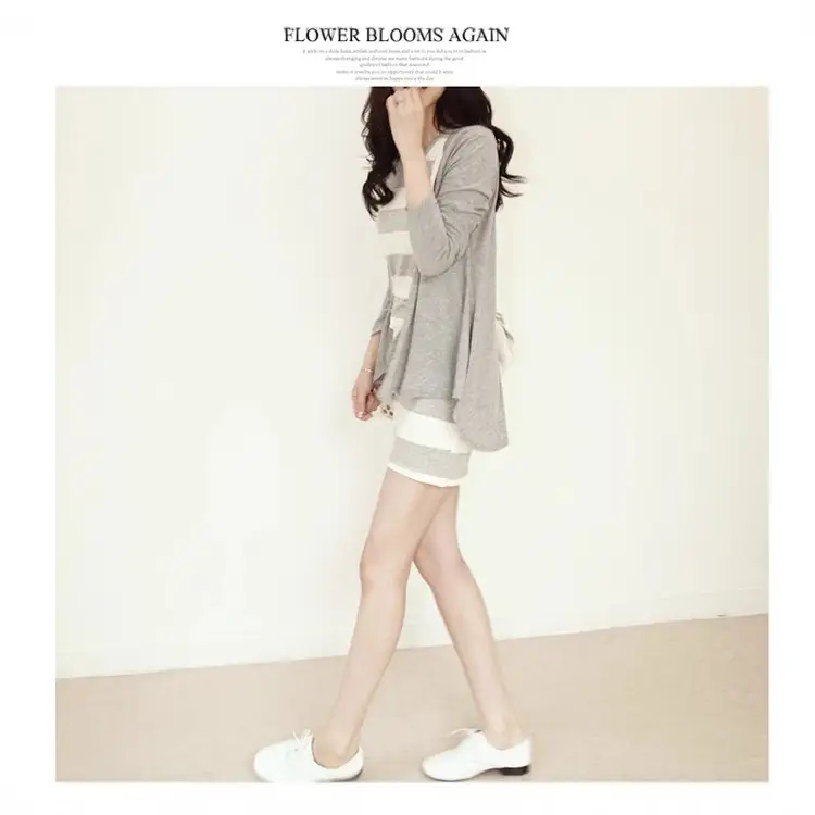 Women's Knit Cardigan Mid-Length Shawl Light Grey - Image 8