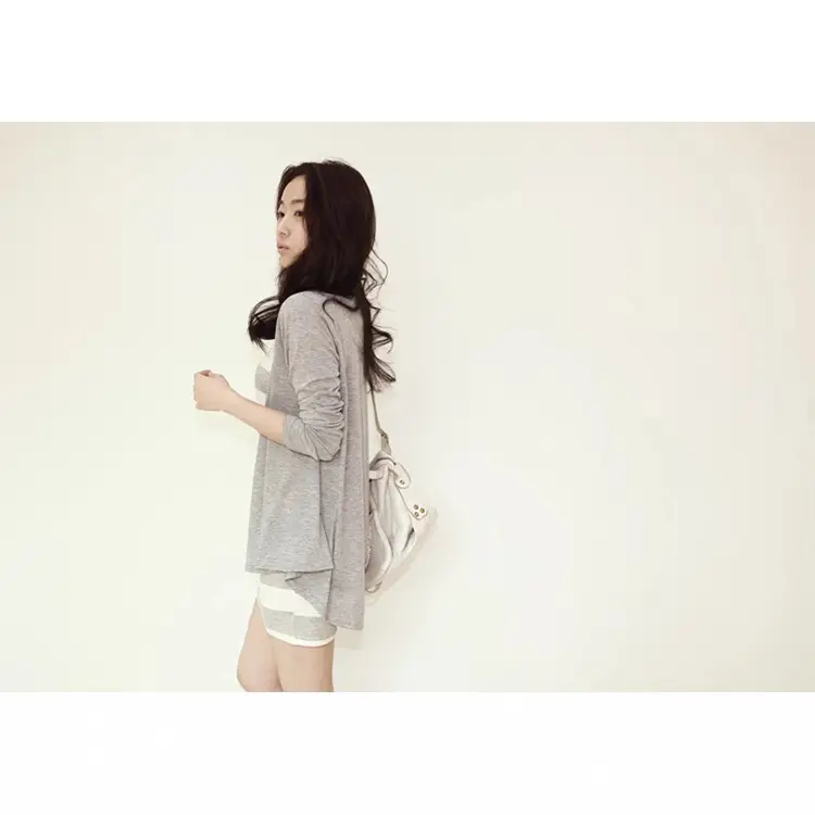 Women's Knit Cardigan Mid-Length Shawl Light Grey - Image 9
