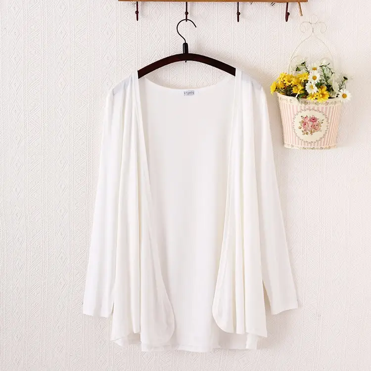 Women's Knit Cardigan Mid-Length Shawl Light Grey - Image 10