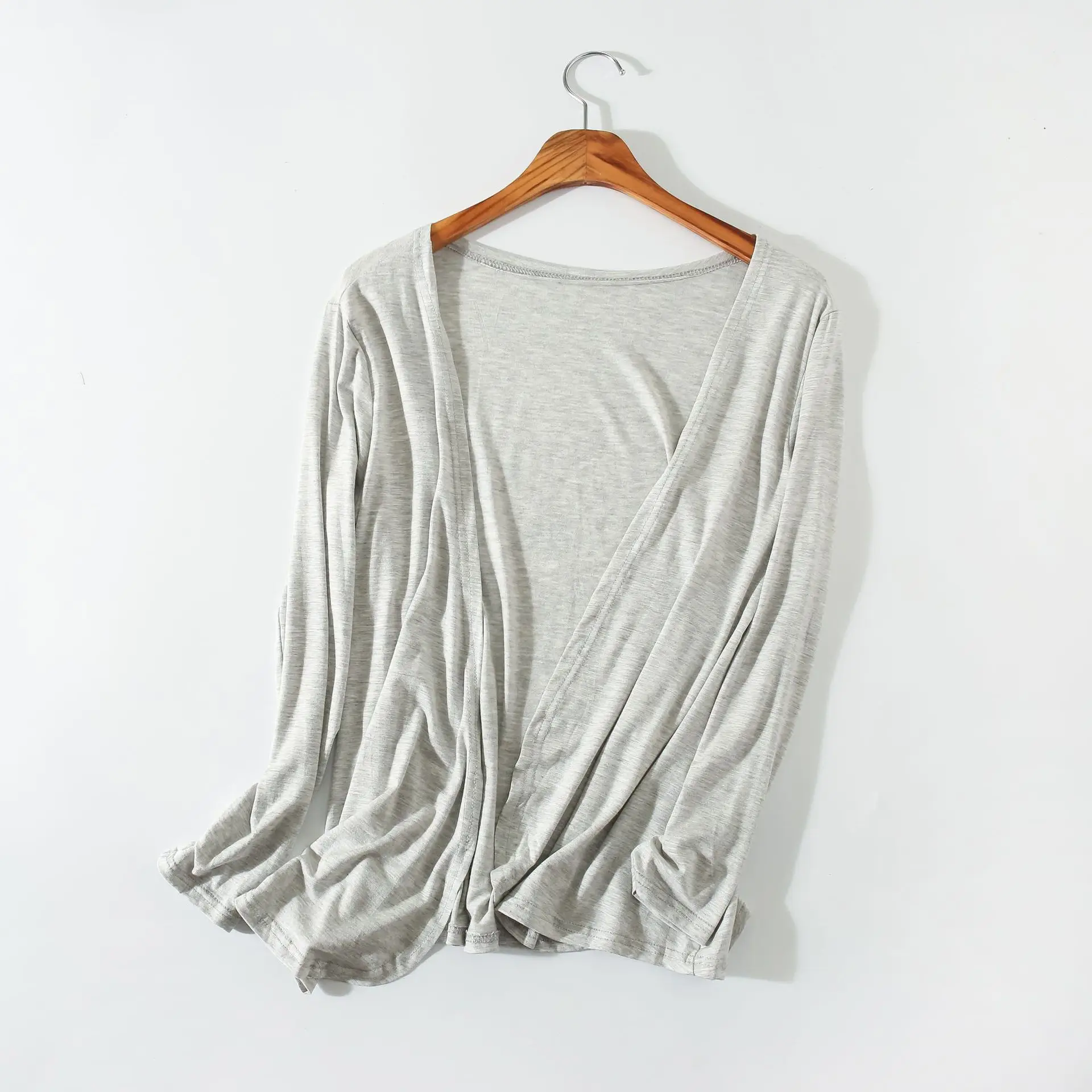 Women's Knit Cardigan Mid-Length Shawl Light Grey - Image 3
