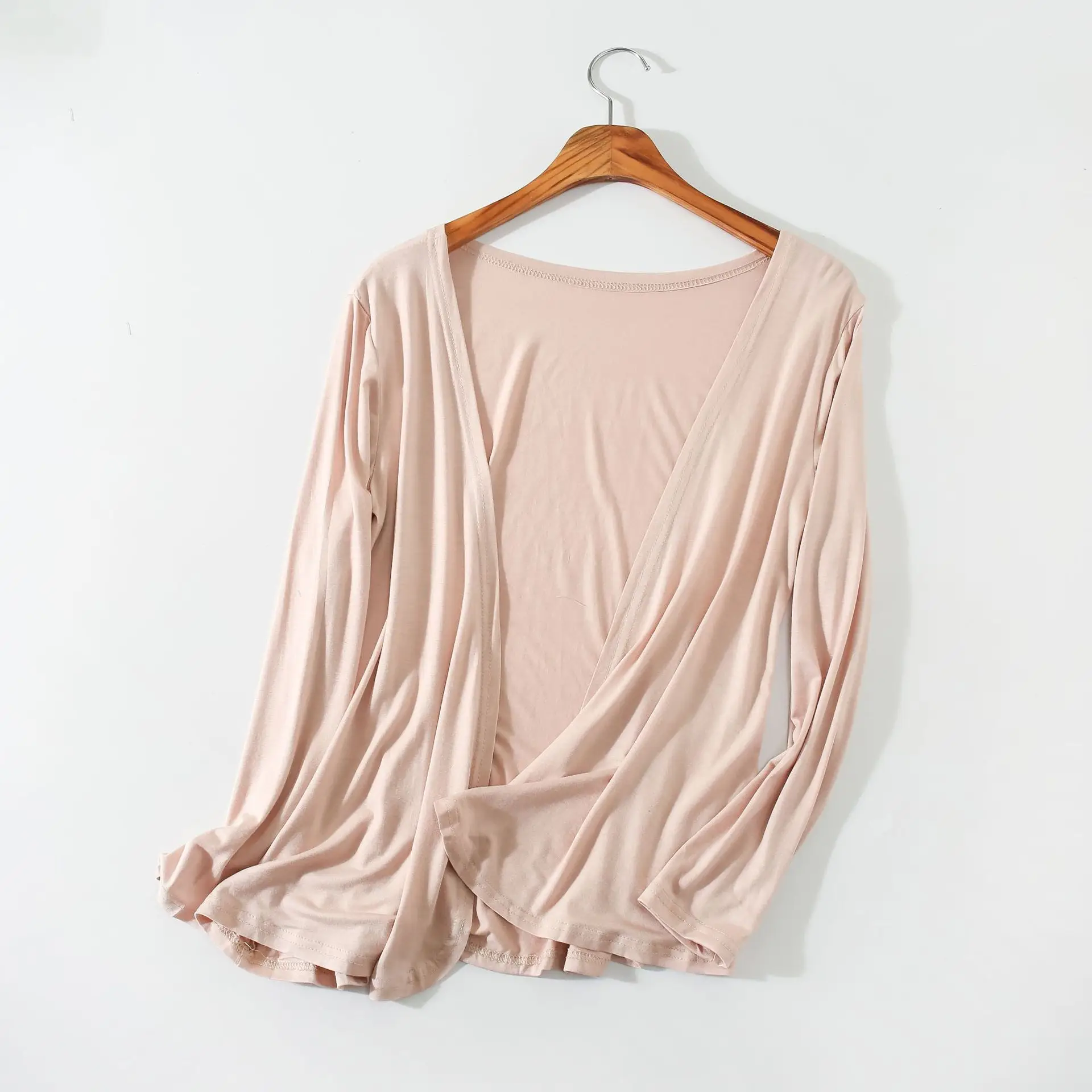 Women's Knit Cardigan Mid-Length Shawl Light Grey - Image 4