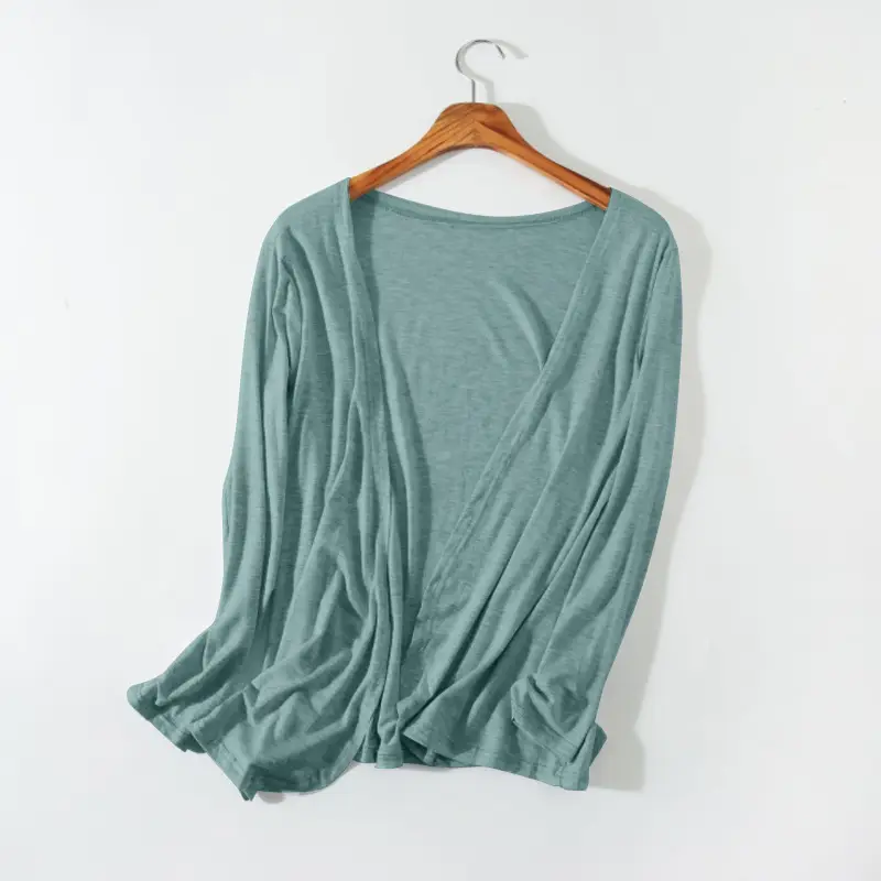 Women's Knit Cardigan Mid-Length Shawl Light Grey - Image 5