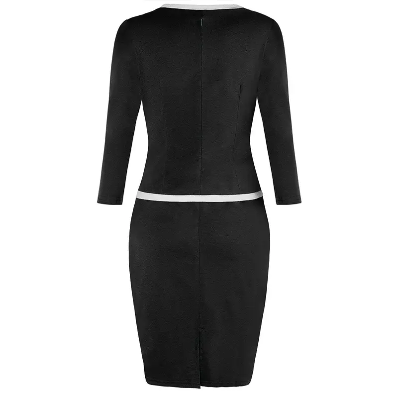 2025 Women's Black Spliced Hip-Cover Dress with 3-QS Sleeve — feature 25