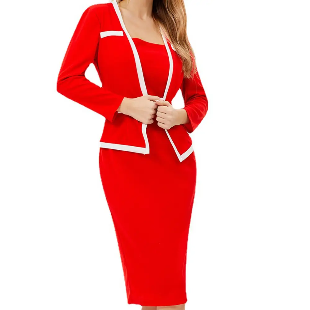 2025 Women's Black Spliced Hip-Cover Dress with 3-QS Sleeve