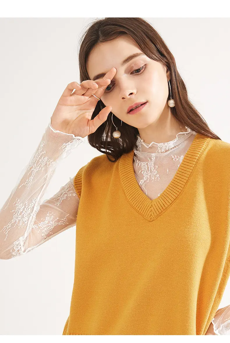 Women's Long Sleeve Mesh Top with Lace Trim — feature 15