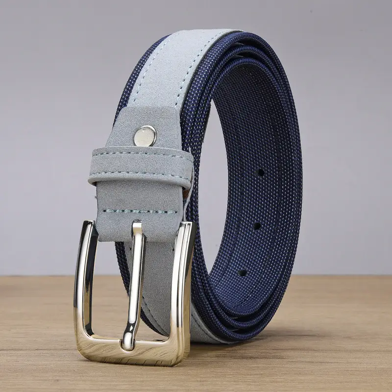 Men's Grey Velvet Belt with Silver Buckle - Image 2